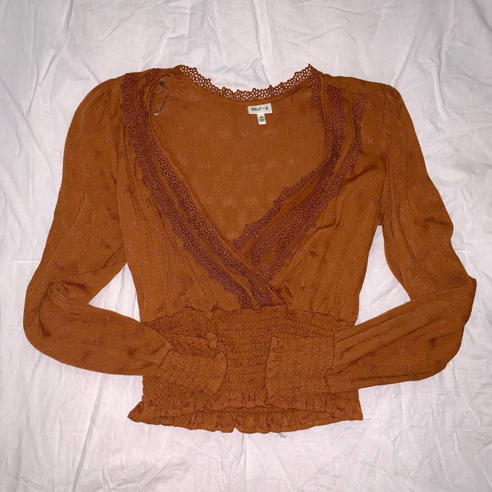 Cropped long sleeve Peasant Top